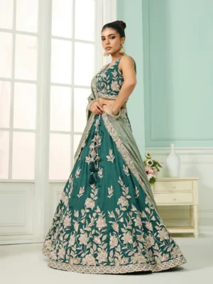 Green Silk embroidered work Lehenga Choli with Dupatta