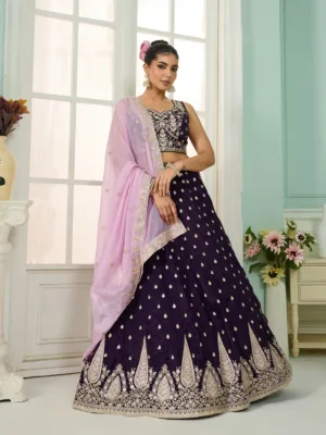 Beautiful Purple Organza Fabric Sequins embroidered work Lehenga Choli with Dupatta