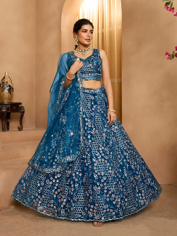 Net Designer Lehenga Choli In Navy Blue Color