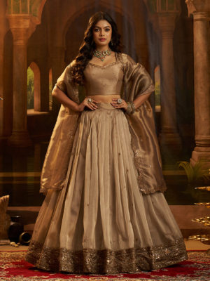 Pure Organza Lehenga (Semi-Stitched) with Sequins, Zari & Dori Embroidery