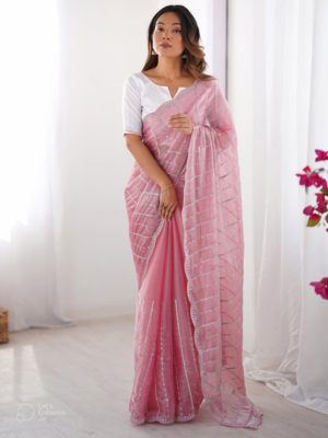 Attractive Pink Embroidered Saree For celebration