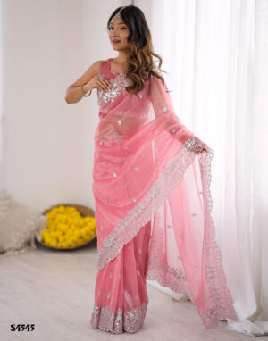 Pink Art Silk Fabric Trendy Saree With Embroidered Work