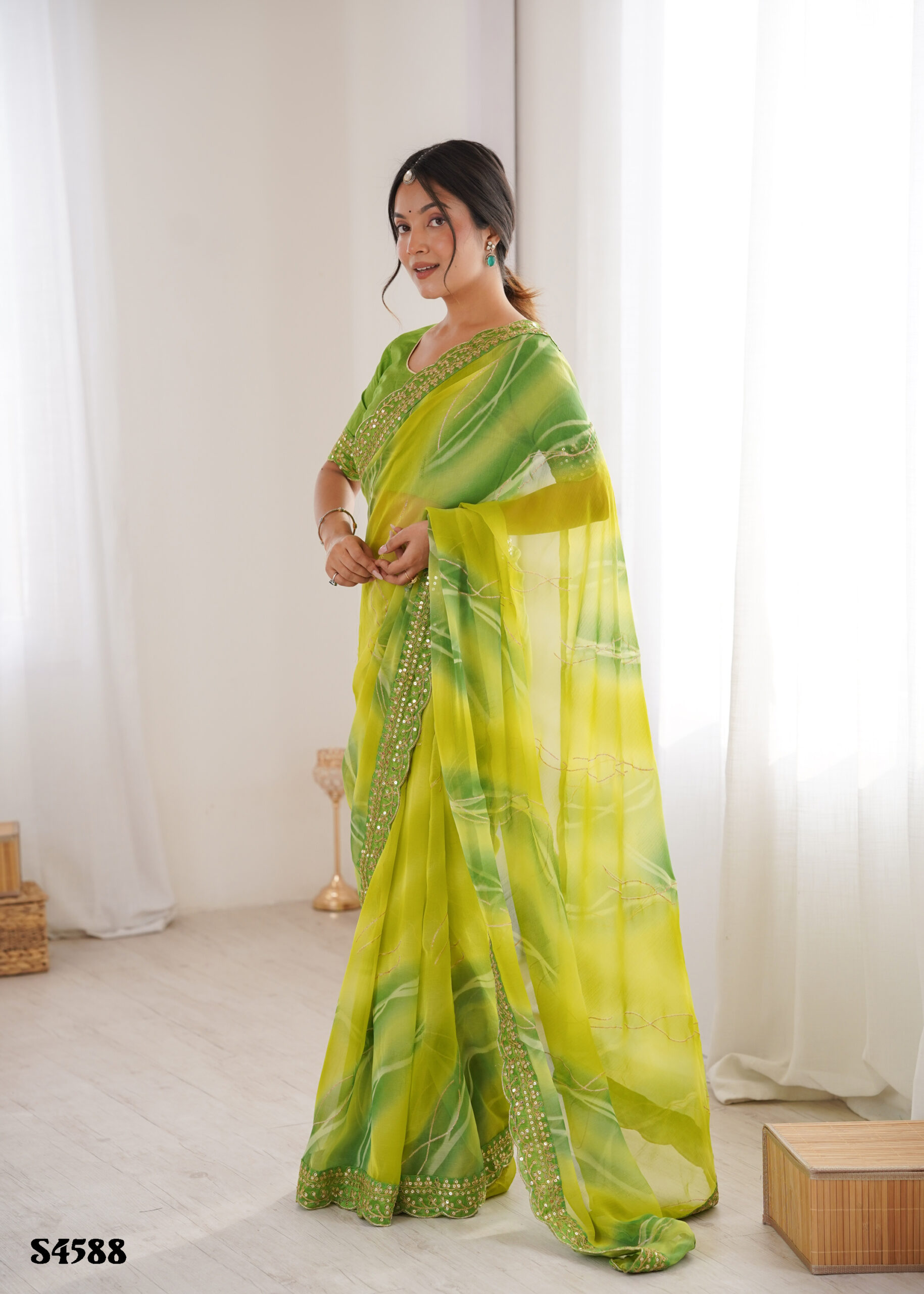Attractive party Wear Georgette Chiffon Leheriya Sarees - Image 6