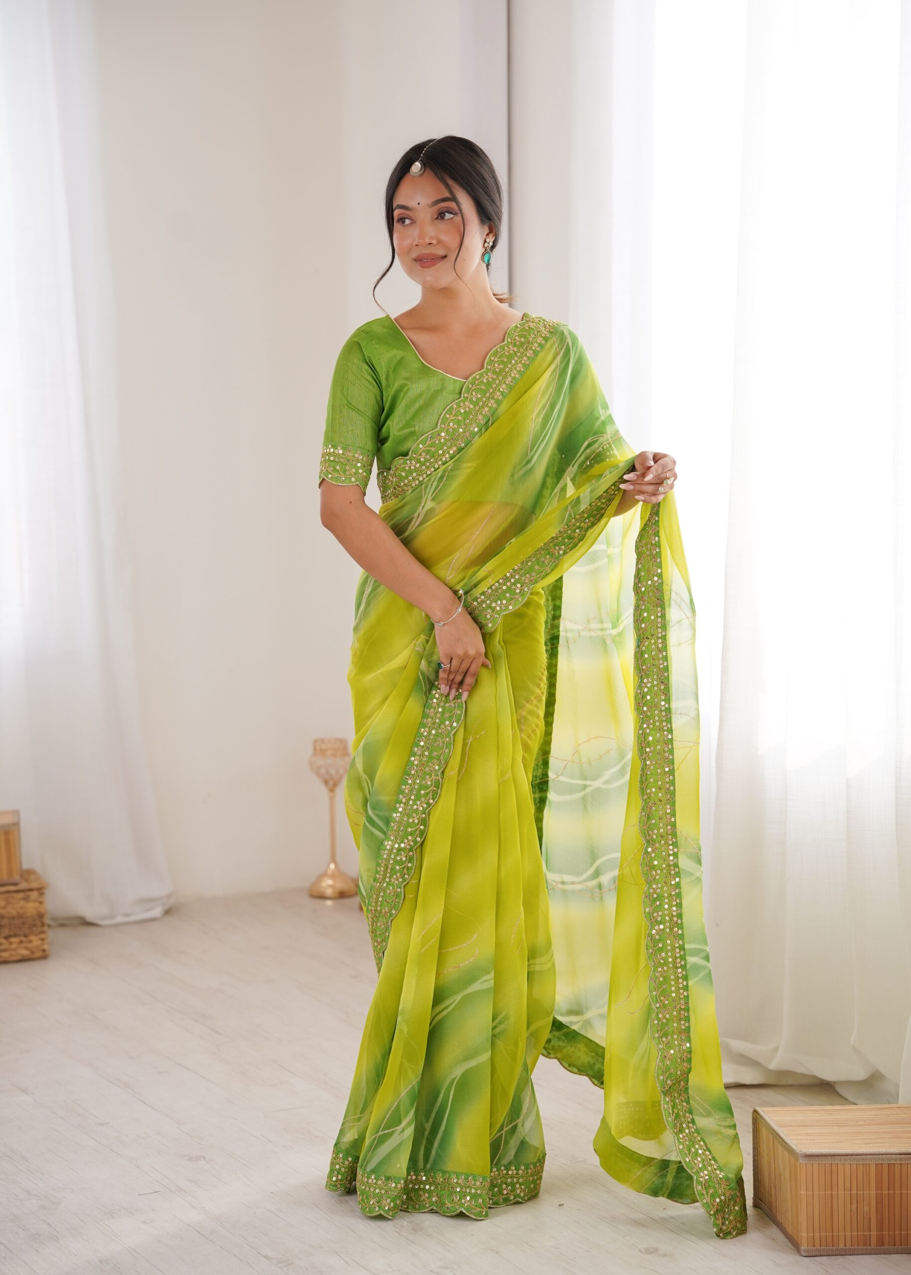 Attractive party Wear Georgette Chiffon Leheriya Sarees