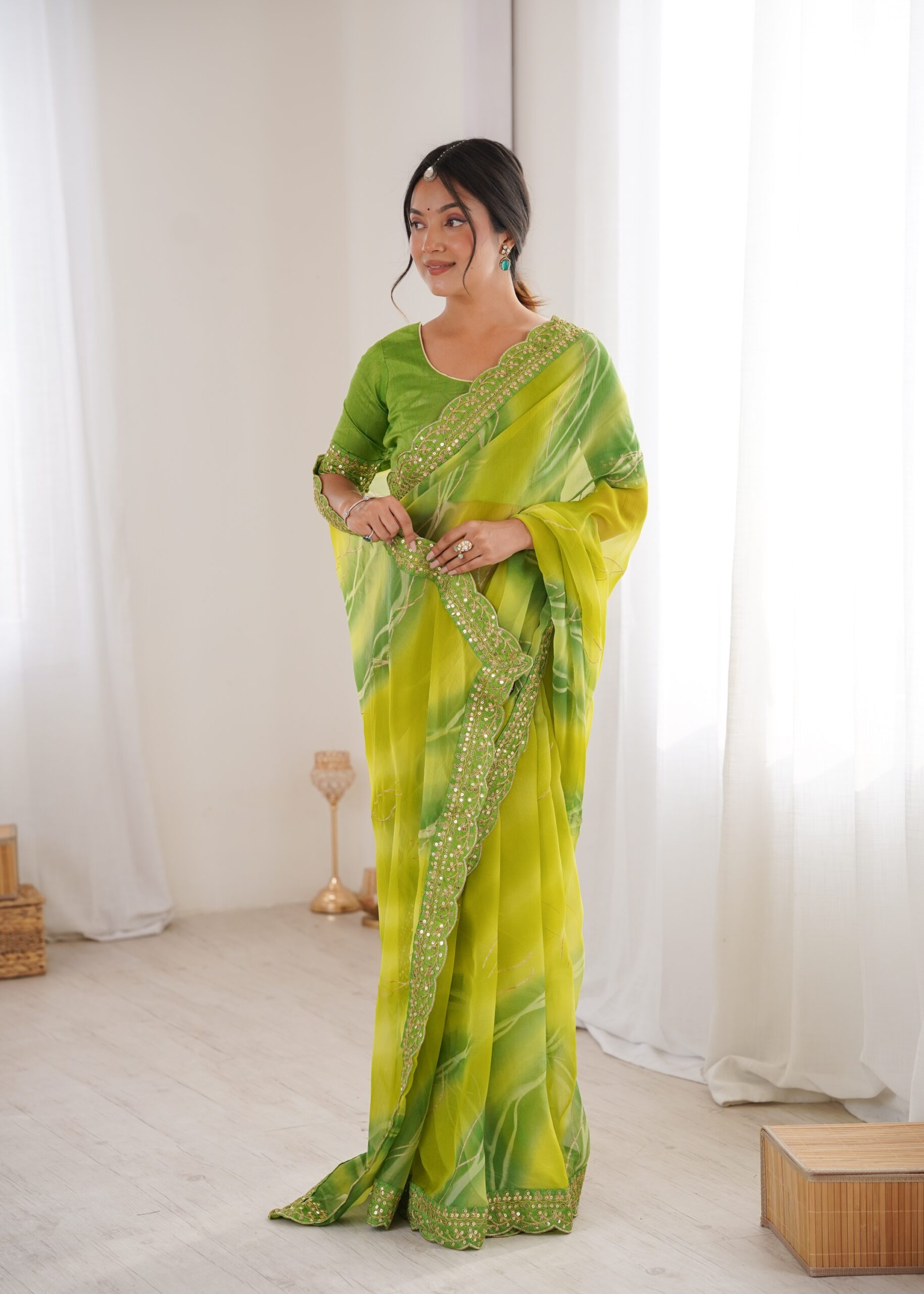 Attractive party Wear Georgette Chiffon Leheriya Sarees - Image 2