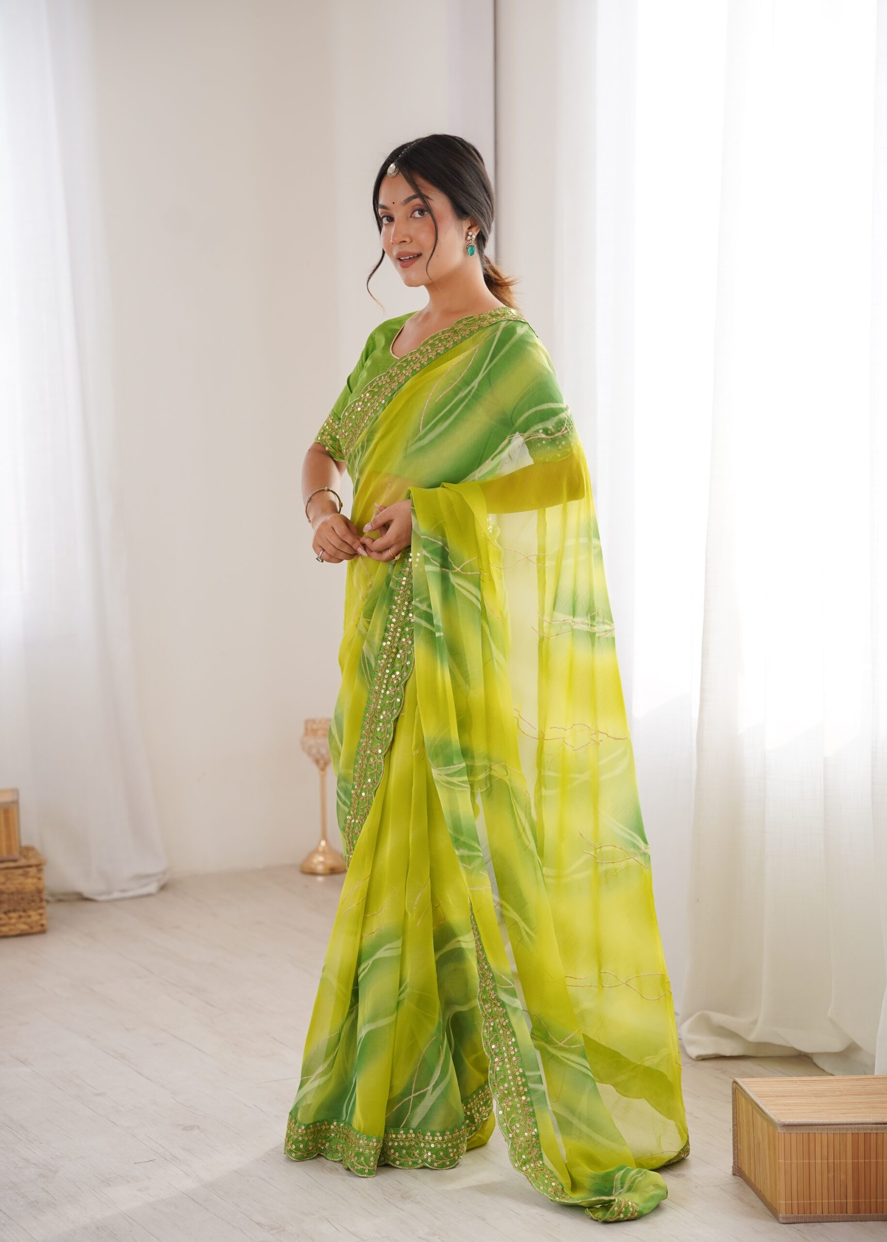 Attractive party Wear Georgette Chiffon Leheriya Sarees - Image 3
