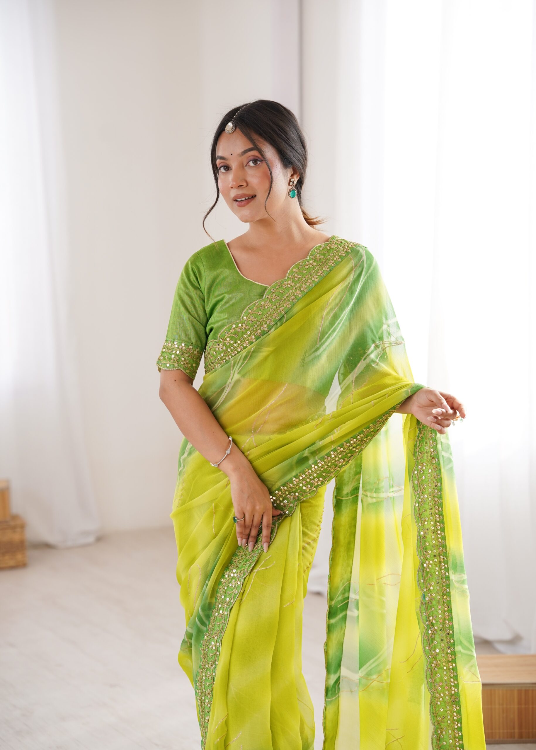 Attractive party Wear Georgette Chiffon Leheriya Sarees - Image 5