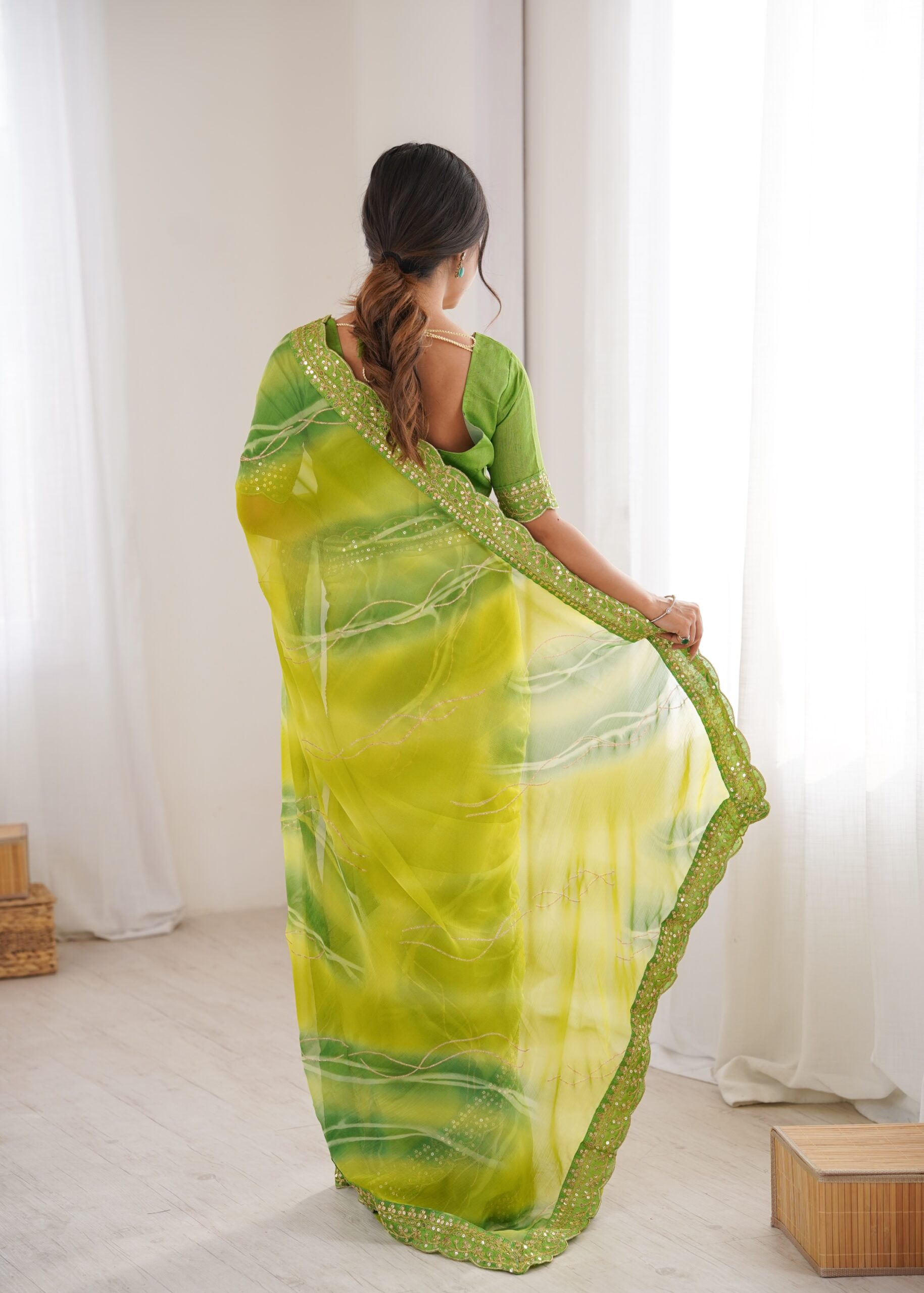 Attractive party Wear Georgette Chiffon Leheriya Sarees - Image 4