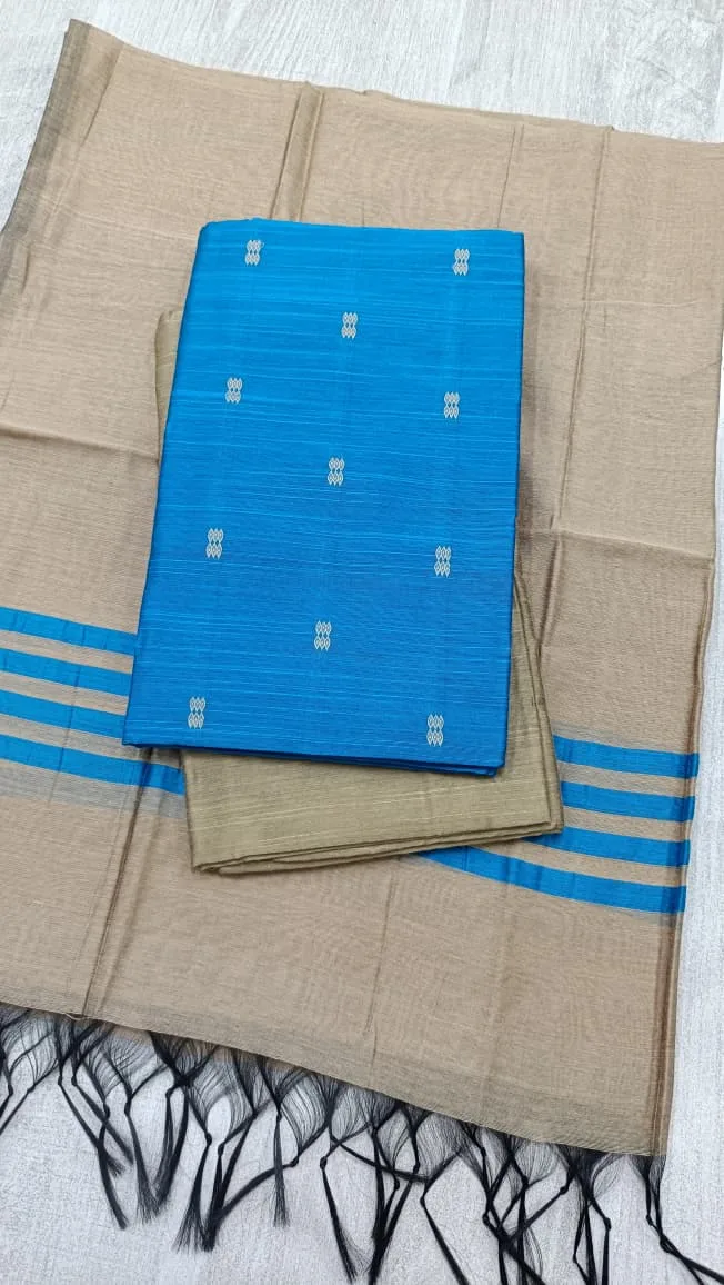 Festive Slub Silk With Woven Zari Butti Suit Material with Bangalori Silk Bottom & Silk Dupatta - Image 2