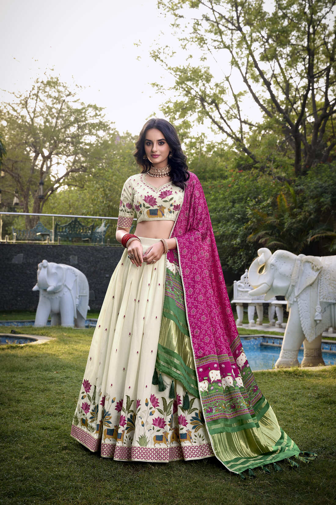 Khadi Cotton Sequins Embroidered Lehenga Choli with Gaji Silk Dupatta - Image 3