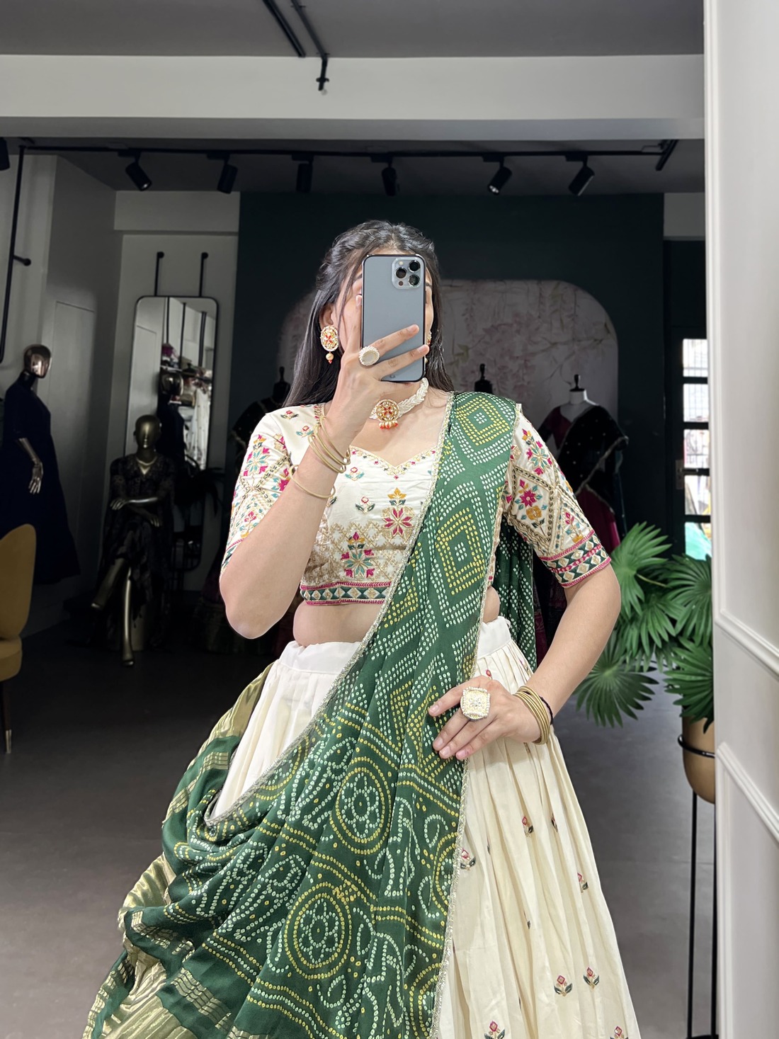 Khadi Cotton Sequins Embroidered Lehenga Choli with Beautiful Gaji Silk Dupatta - Image 4