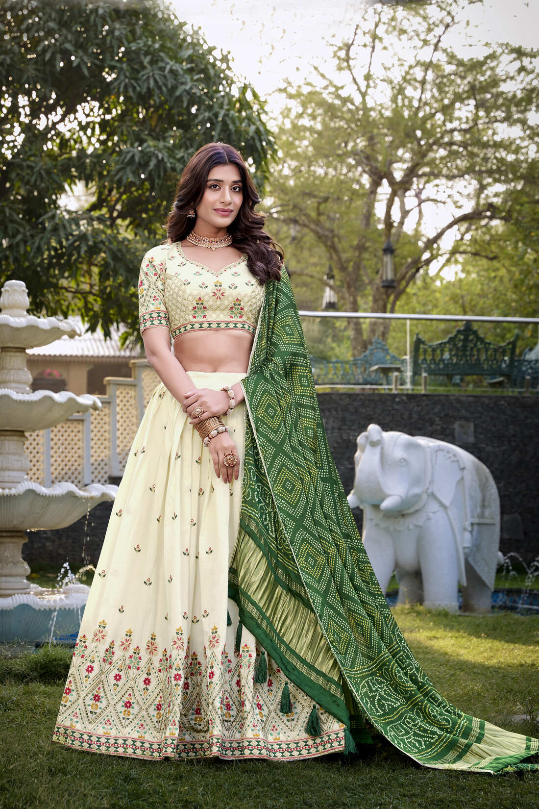 Khadi Cotton Sequins Embroidered Lehenga Choli with Beautiful Gaji Silk Dupatta