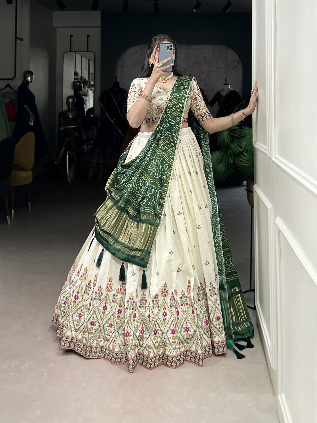 Khadi Cotton Sequins Embroidered Lehenga Choli with Beautiful Gaji Silk Dupatta - Image 2