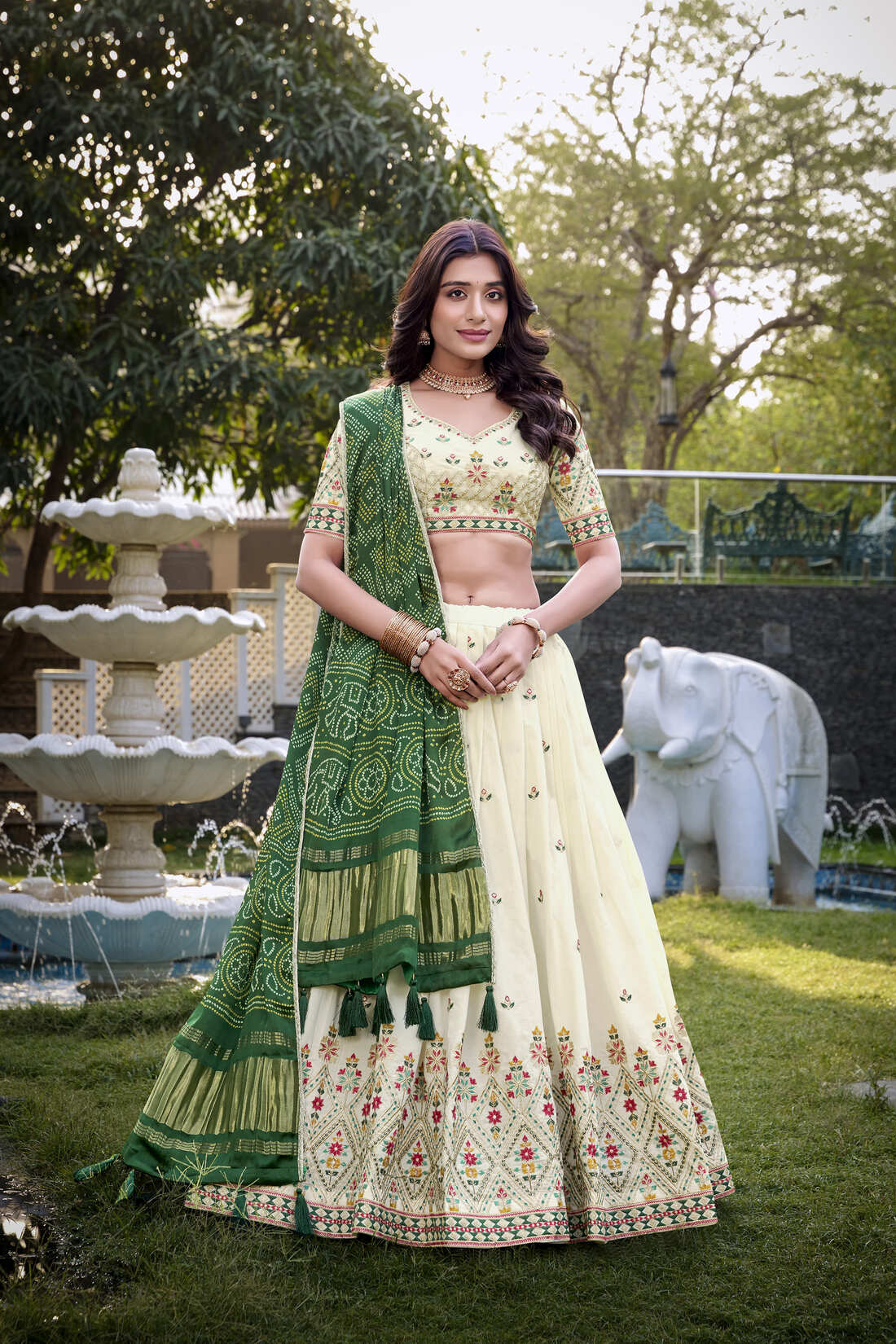 Khadi Cotton Sequins Embroidered Lehenga Choli with Beautiful Gaji Silk Dupatta - Image 5