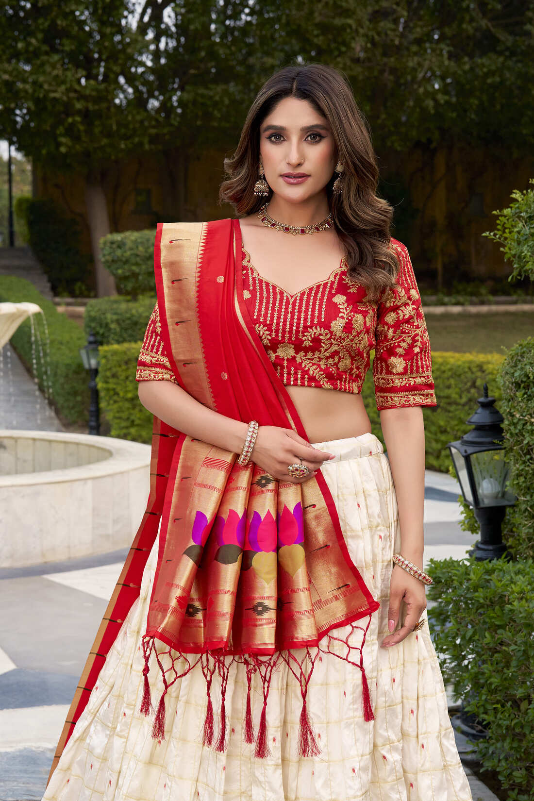 Royal Silk Paithani Embroidered Lehenga with Bangalori Silk Dupatta - Image 3