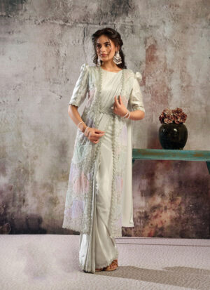 White Satin Traditional Saree