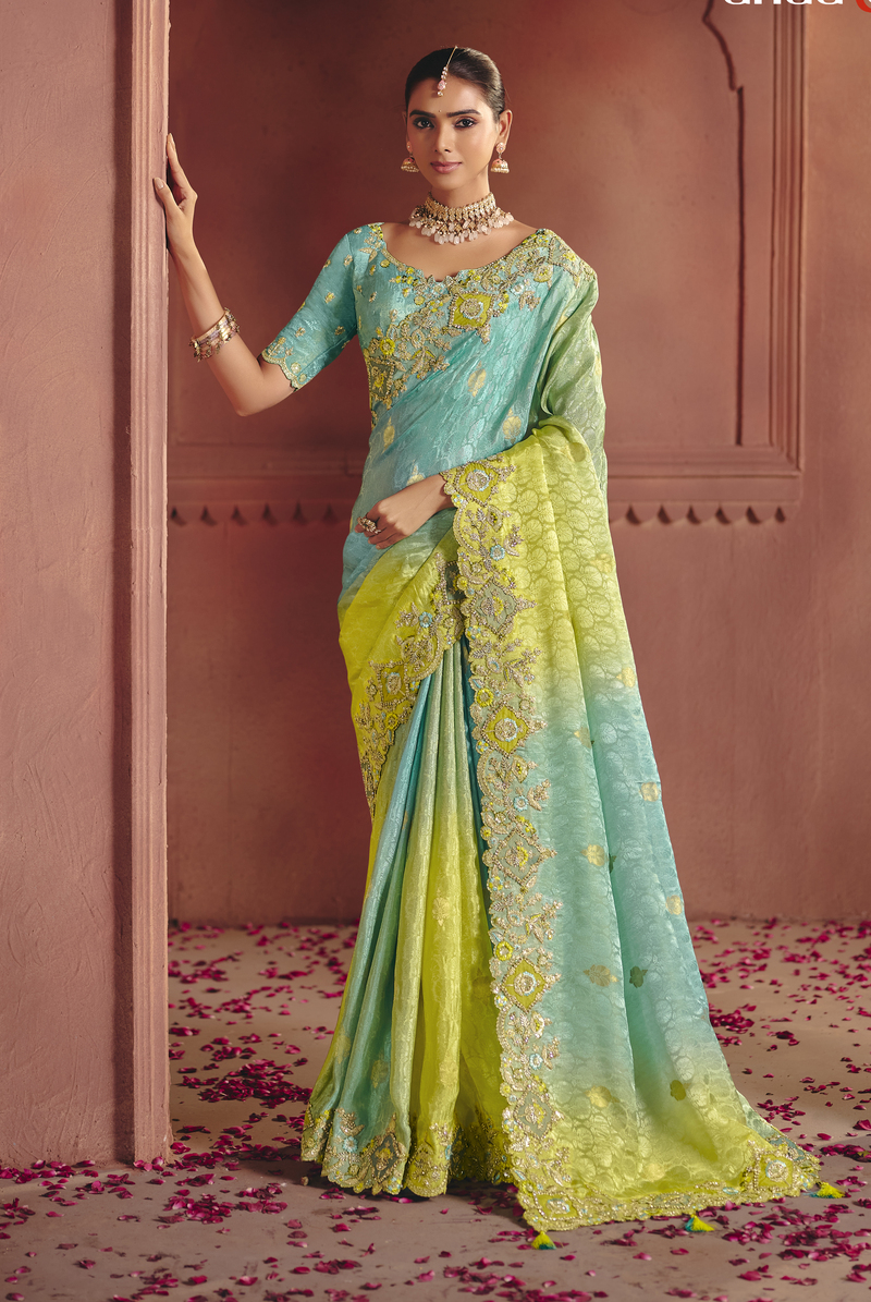 Designer Multi Color Sequence & Thread Work Zari Saree