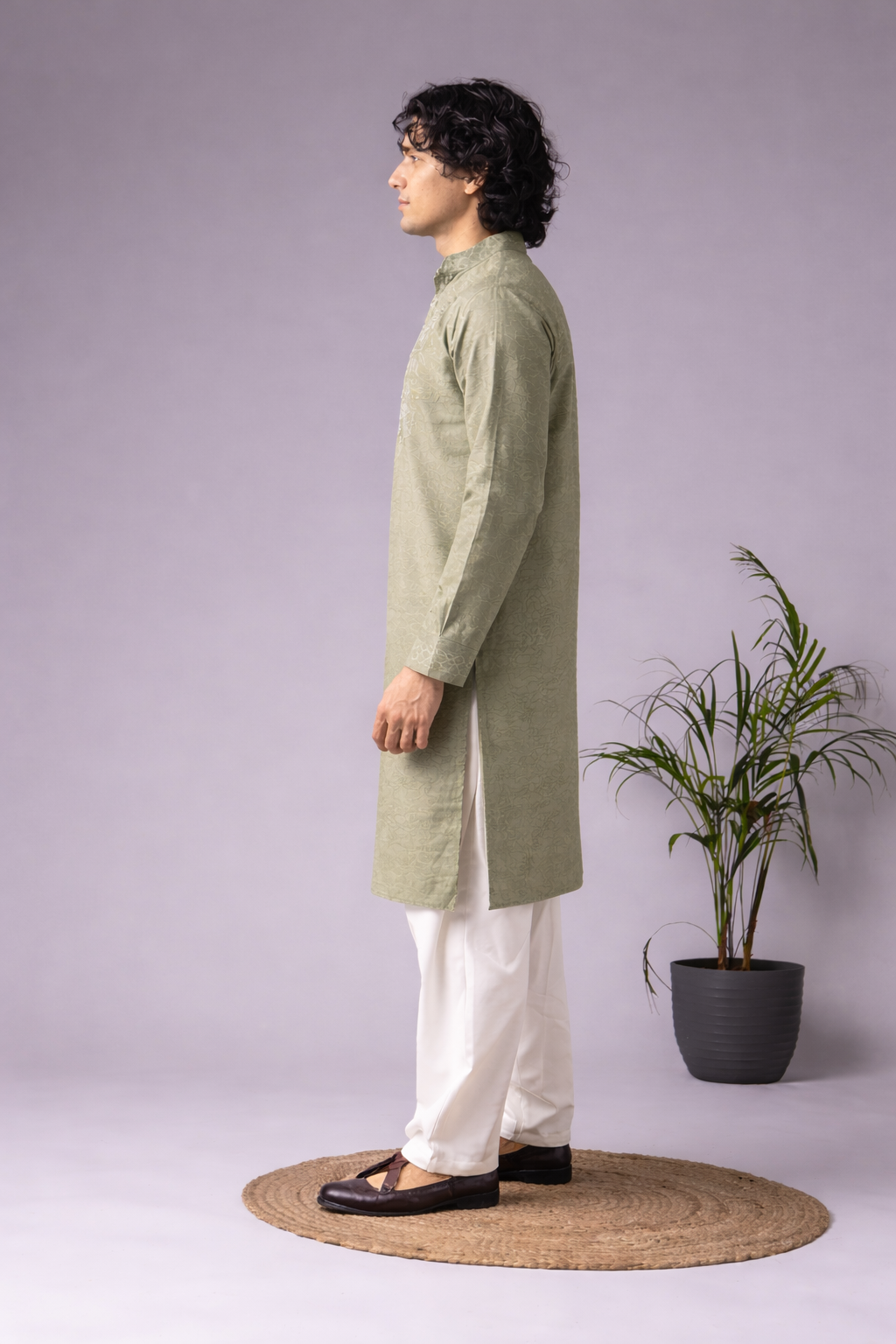 Green Viscose Embroidered Kurta Pyjama For Engagement - Image 5