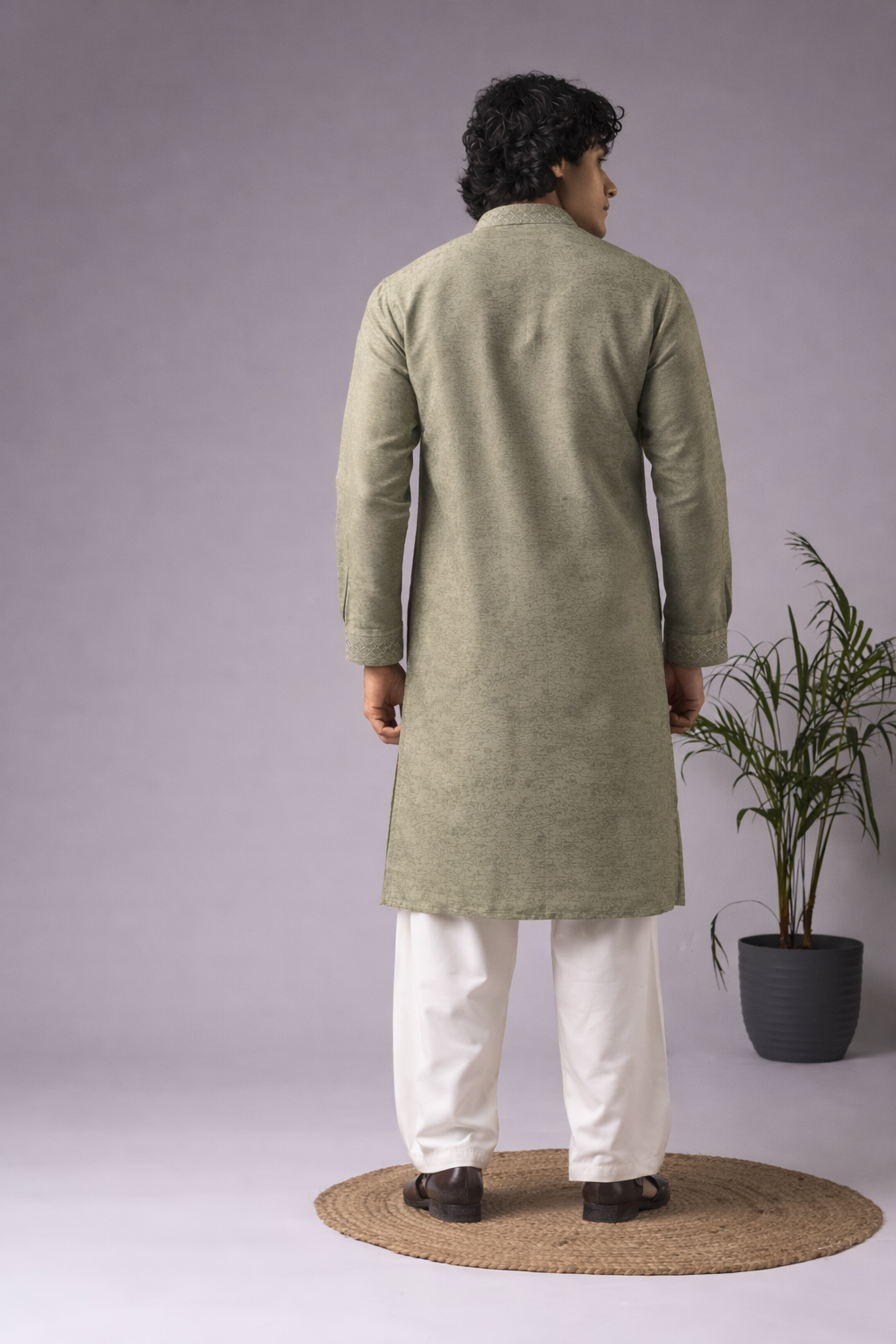 Green Viscose Embroidered Kurta Pyjama For Engagement - Image 4