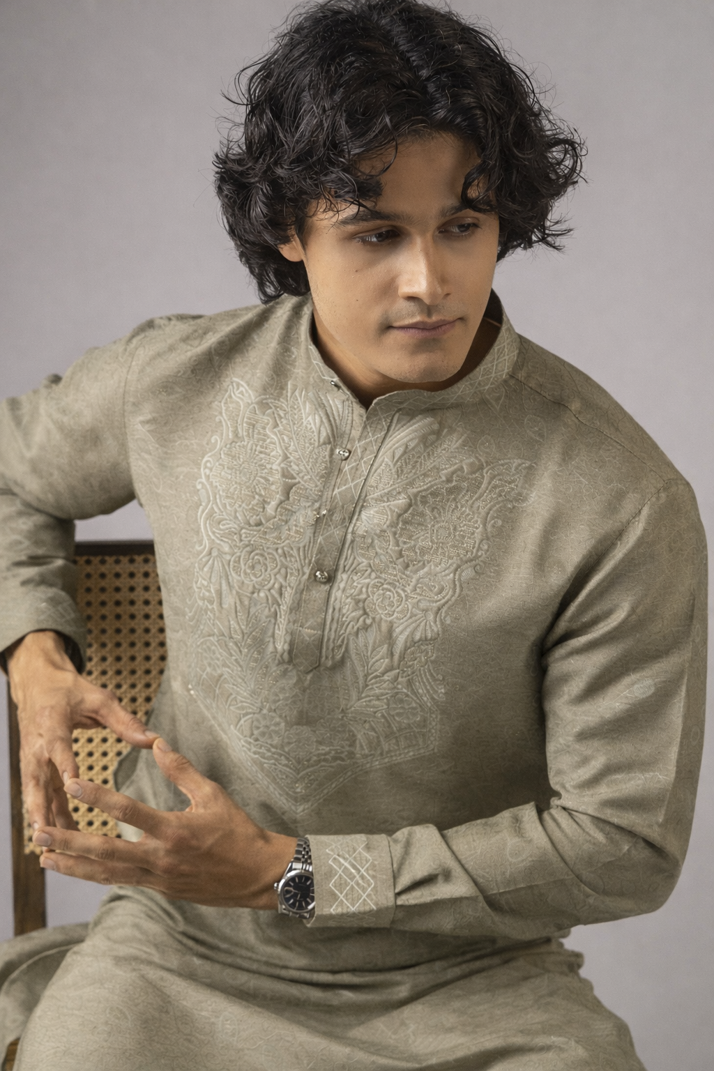 Green Viscose Embroidered Kurta Pyjama For Engagement - Image 3
