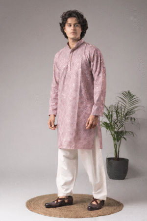 Pinkish Purple Viscose Embroidered Kurta Pyjama For Mehendi Ceremony