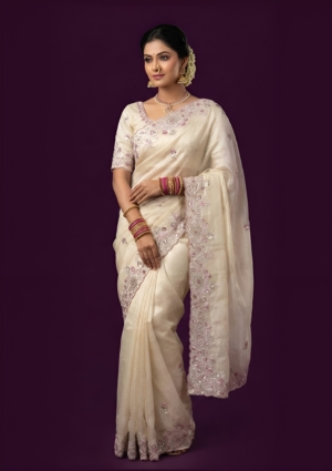 Designer Party Wear Soft Satin Silk Saree with Silk Blouse