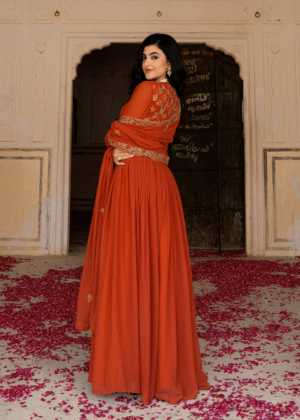 Premium Georgette Sequins Embroidered Gown with Dupatta