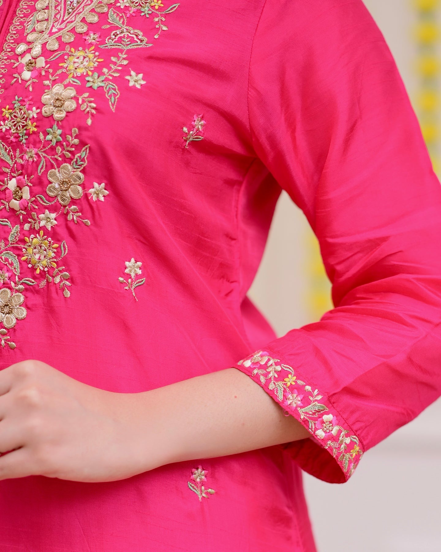 Premium Chanderi Embroidered Suit Set with Pure Organza Dupatta - Image 8