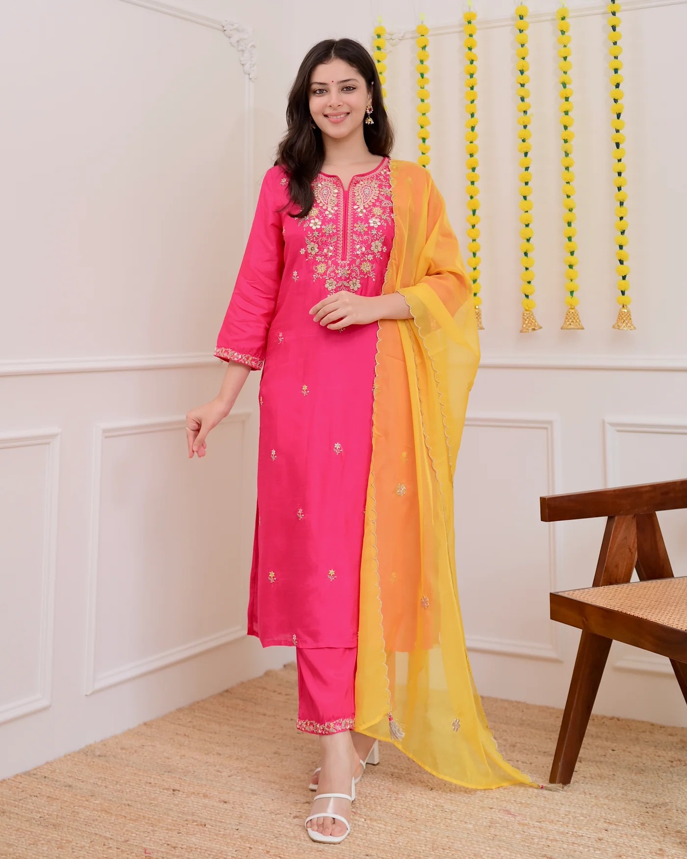 Premium Chanderi Embroidered Suit Set with Pure Organza Dupatta - Image 3