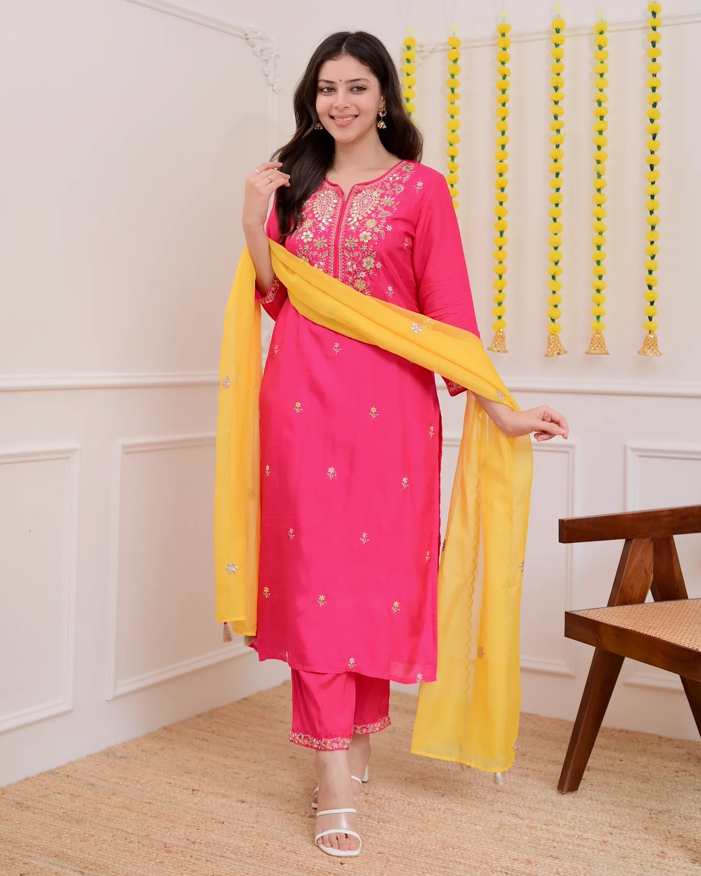 Premium Chanderi Embroidered Suit Set with Pure Organza Dupatta - Image 2