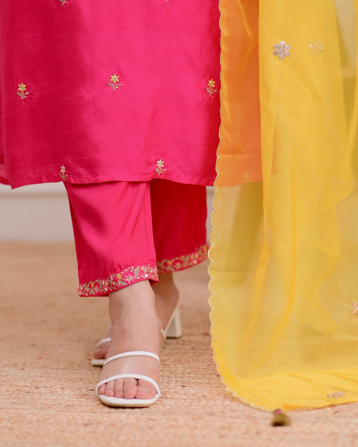 Premium Chanderi Embroidered Suit Set with Pure Organza Dupatta - Image 4