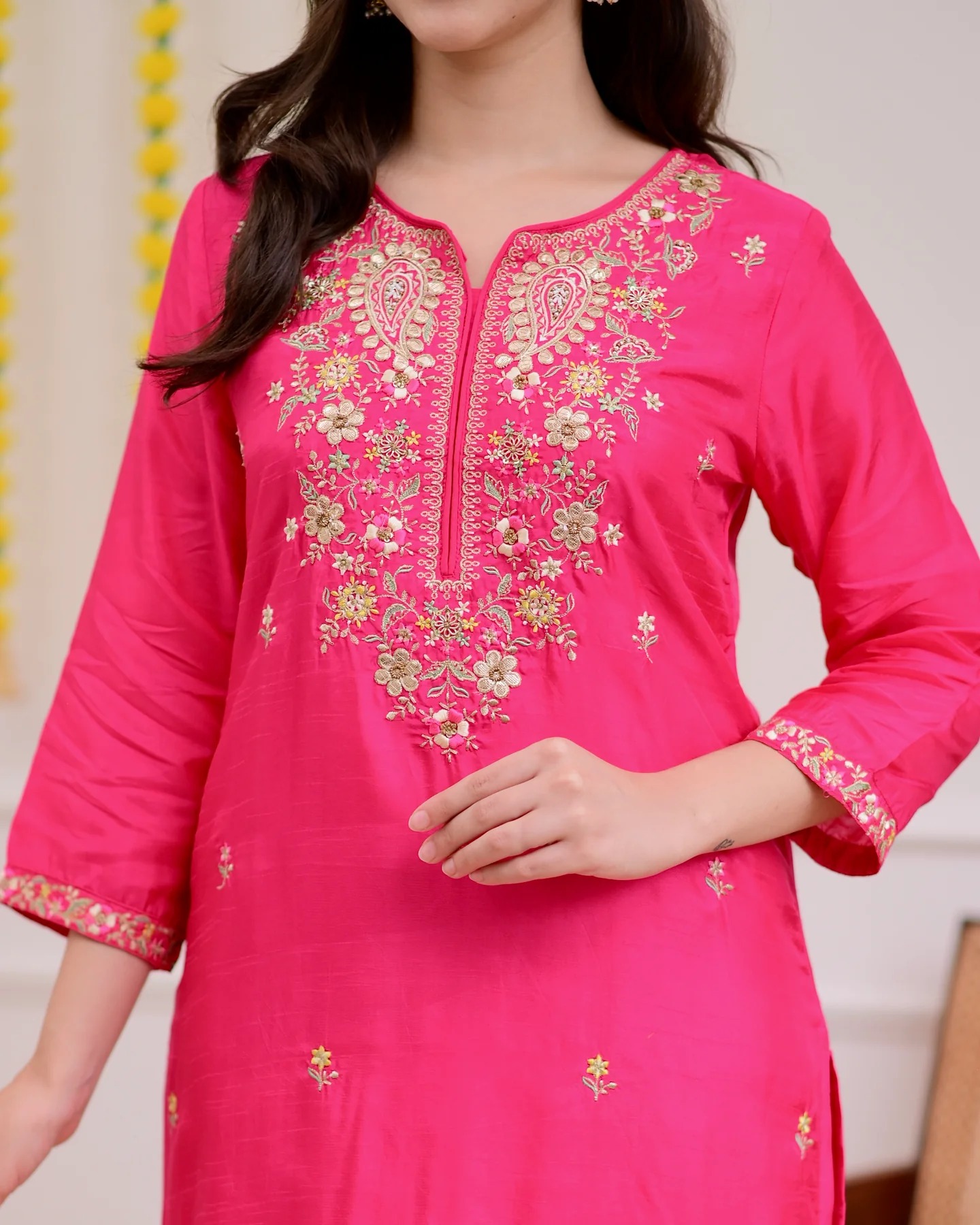 Premium Chanderi Embroidered Suit Set with Pure Organza Dupatta - Image 6