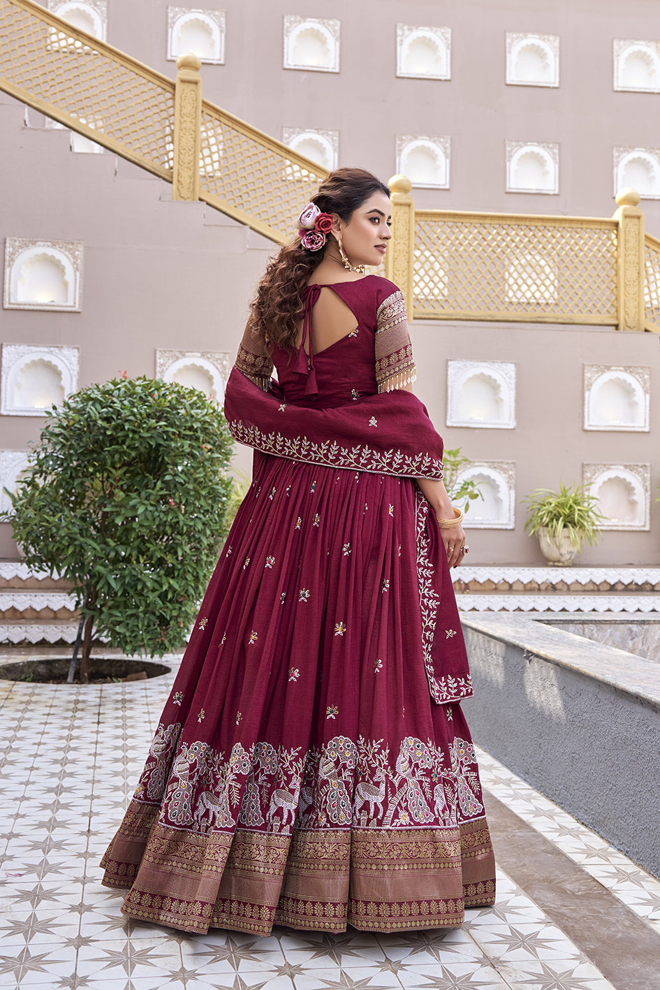 Royal Pure Vichitra Embroidered Lehenga Choli with Heavy Sequins Work & Dupatta - Image 3