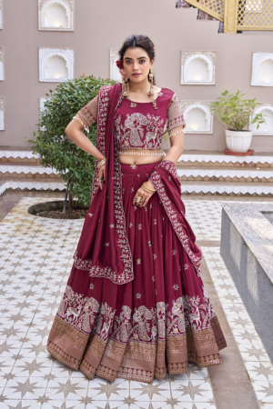 Royal Pure Vichitra Embroidered Lehenga Choli with Heavy Sequins Work & Dupatta