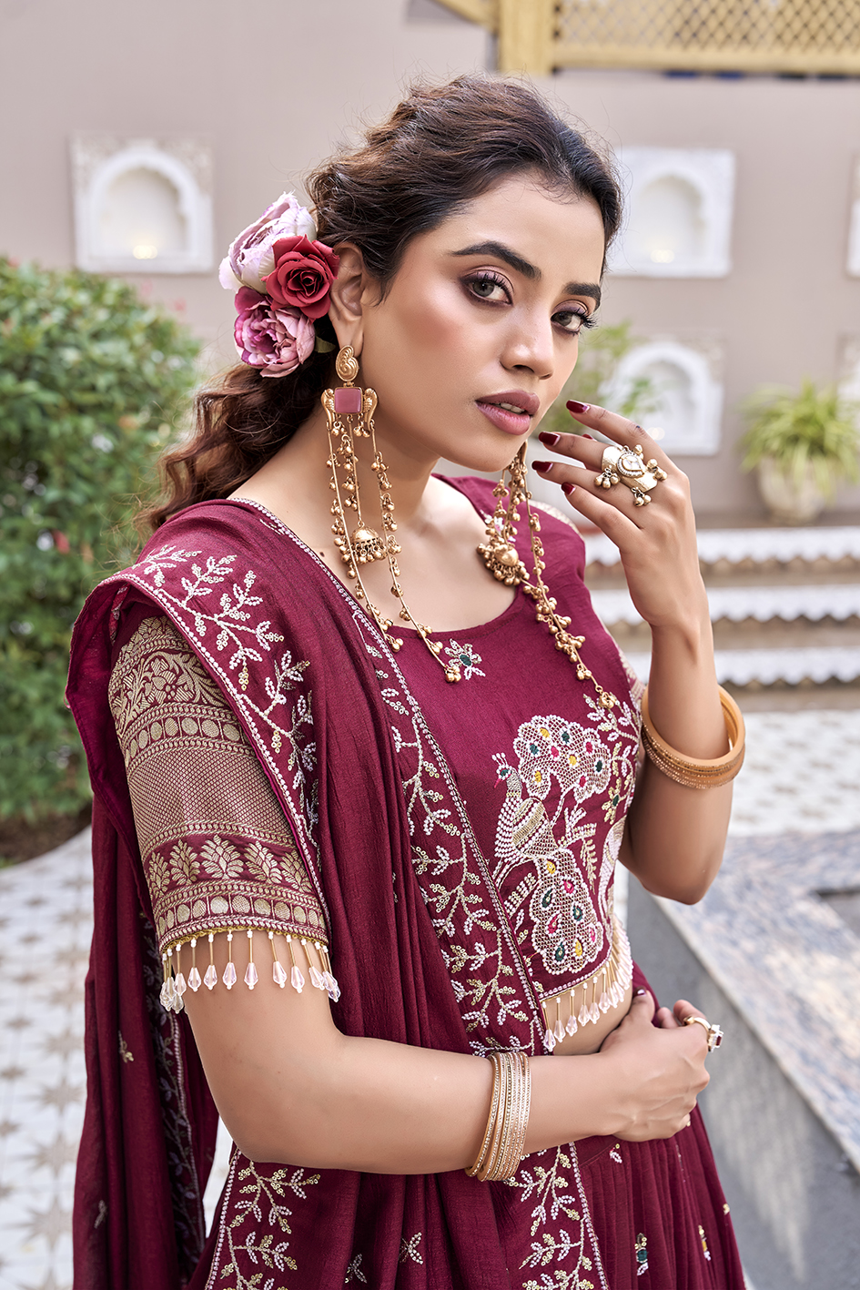 Royal Pure Vichitra Embroidered Lehenga Choli with Heavy Sequins Work & Dupatta - Image 2