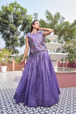 Royal Lavender Gold Crush Lehenga Choli and Shrug with Heavy Embroidery and Thread Work
