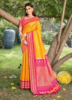 Elegant Soft Silk Yellow Color Saree for Women with Silk Blouse For Party Wear