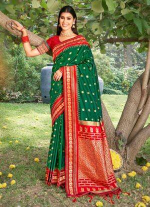 Luxury Soft Silk Green Color Saree with Silk Blouse For Festive & Occasion Wear