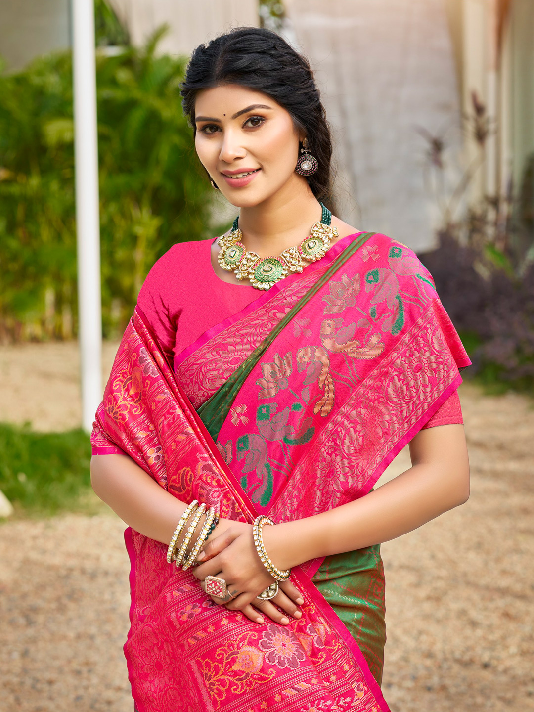 Traditional Mehandi Pochampalli Silk Saree with Pure Silk Blouse - Image 3