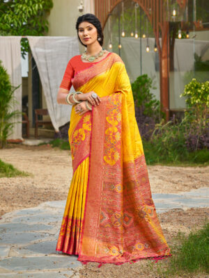 Traditional Yellow Pochampalli Silk Saree with Pure Silk Blouse
