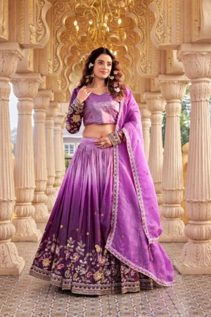 Premium Festival Pure Gold Crush Purple Color Lehenga Choli Set