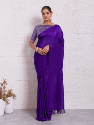 Elegant Pure Crunchy Fabric Saree with Tassels Pallu & Satin Digital Print Blouse