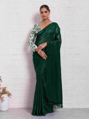 Casual Green Pure Crunchy Fabric Saree