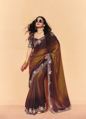 Designer Party Wear Multicolor Organza Satin Saree with Heavy Sequin Embroidery Work
