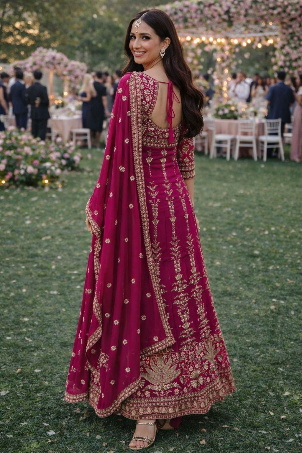 Women's Stylish Embroidered Chinon Pink Anarkali Ready To Wear Suit with Dupatta - Image 2