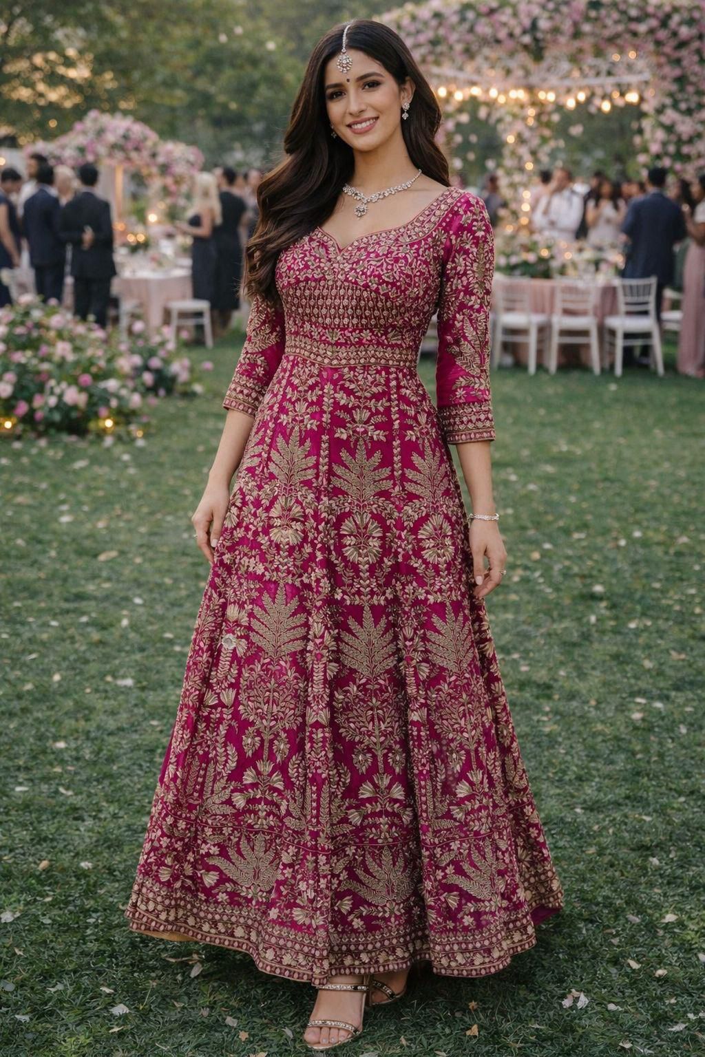Women's Stylish Embroidered Chinon Pink Anarkali Ready To Wear Suit with Dupatta - Image 3