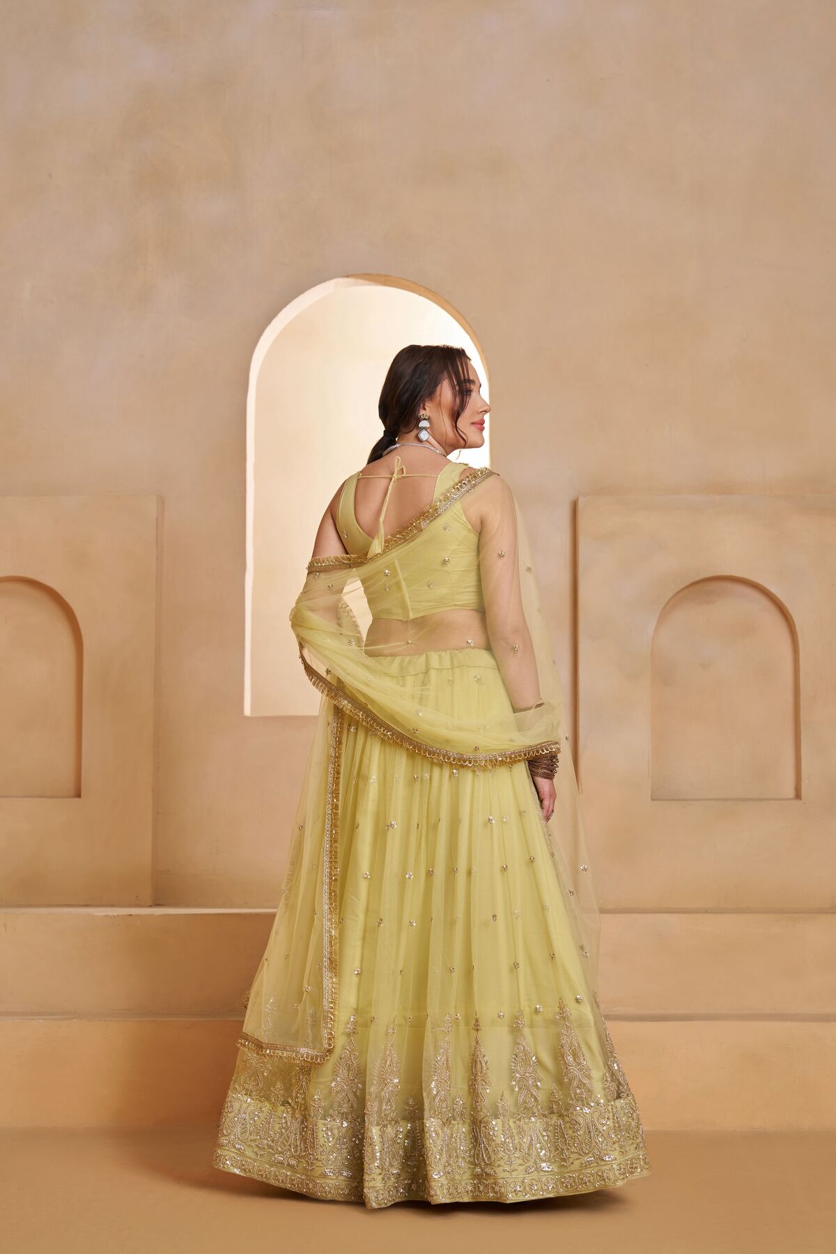 Stylish Butterfly Net Embroidered Party Wear Lehenga Choli with Dupatta In Lemon Yellow Color - Image 3