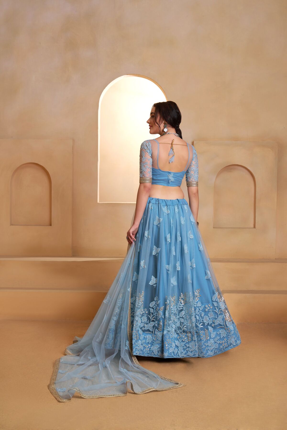 Butterfly Net Party Wear Embroidered Lehenga Choli with Dupatta In Mint Blue Color - Image 2