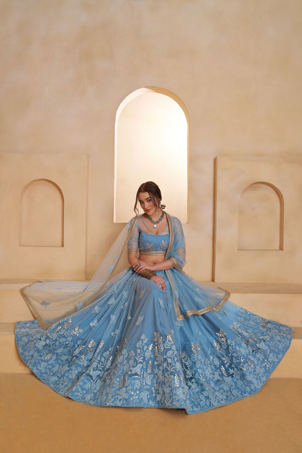 Butterfly Net Party Wear Embroidered Lehenga Choli with Dupatta In Mint Blue Color - Image 3