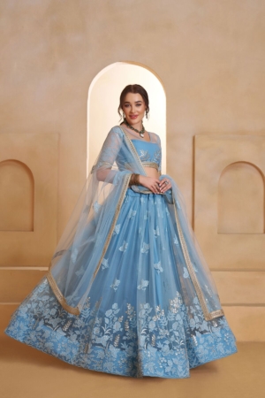 Butterfly Net Party Wear Embroidered Lehenga Choli with Dupatta In Mint Blue Color